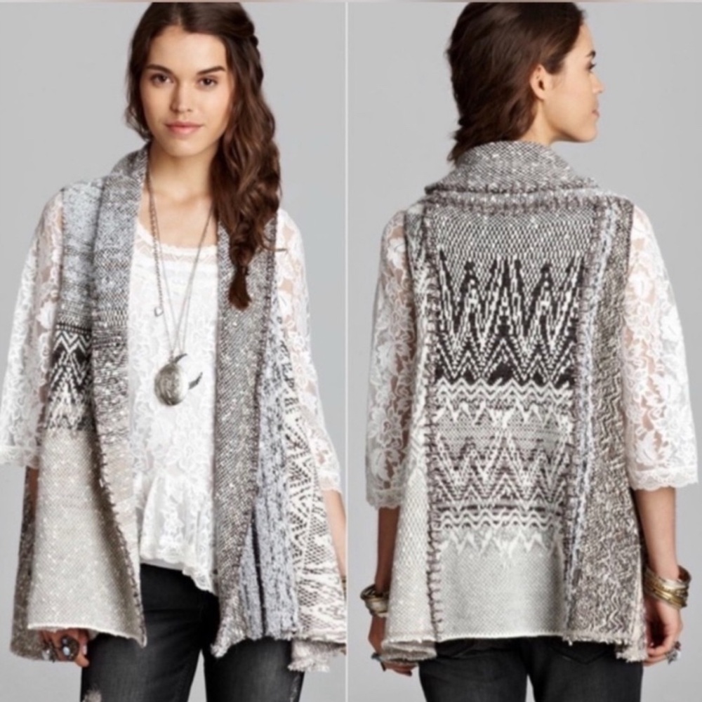 Free People‎ In Your Arms Geometric Pattern Vest Boho Cottagecore Artisanal Chic